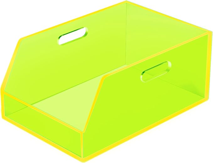 Gelite Stackable Storage Bins Open Front Organizer Bins with Handles Acrylic Storage Container for Pantry Kitchen Cabinet Bathroom Closet Office Organization, 11.4x7.5x5.1'', Neon Green