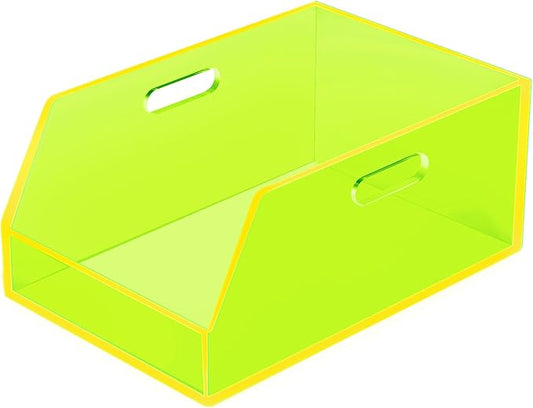 Gelite Stackable Storage Bins Open Front Organizer Bins with Handles Acrylic Storage Container for Pantry Kitchen Cabinet Bathroom Closet Office Organization, 11.4x7.5x5.1'', Neon Green
