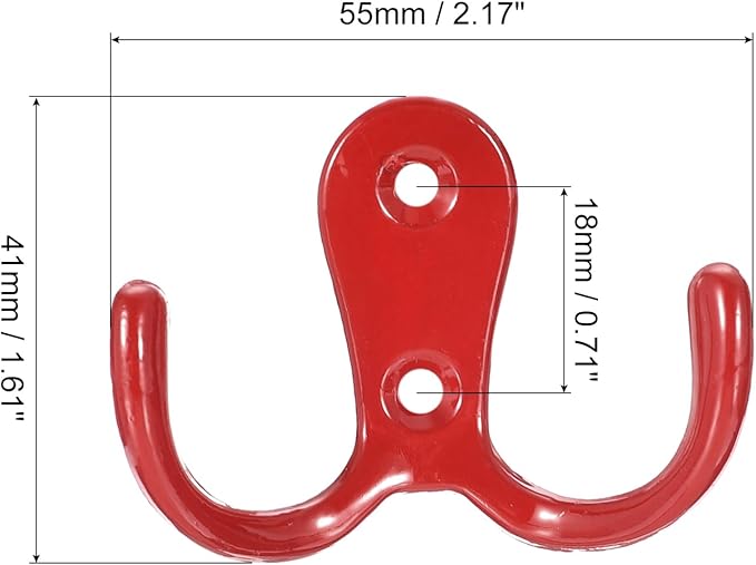 uxcell Wall Hooks, 10Pcs - Zinc Alloy Double Prong Retro Hook, Hooks for Hanging Towel Coat Backpack Clothes Scarf Keys Hat Cup (Red)