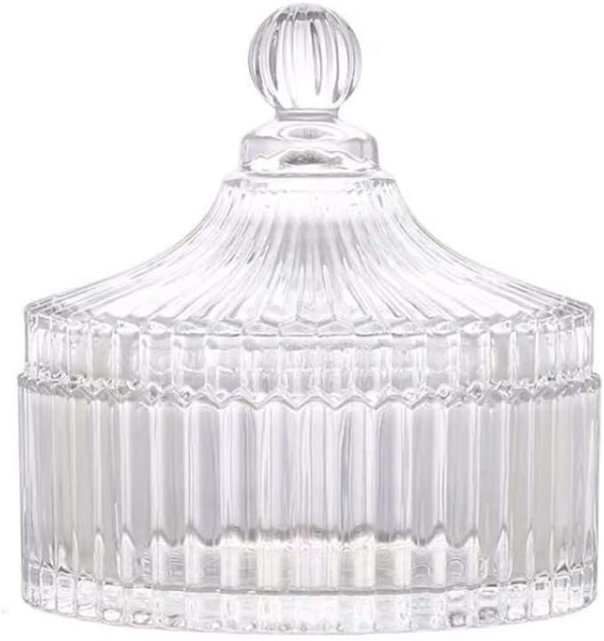 280ML/10Oz Candy Dishes Crystal Glass Candy Box with Lid Decorative Covered Food Storage Organization Sugar Bowl Cookie Jar Biscuit Jar Seasoning Jar for Home Kitchen(Clear)