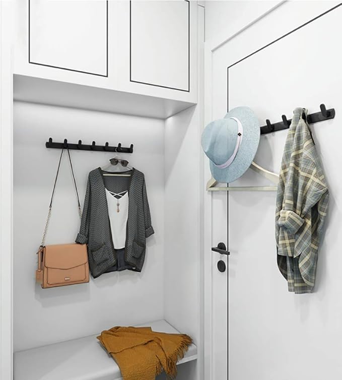Wall Mounted Coat Racks with 6 Hooks Hanging Holder Towel Rack 21.7"x1.3" Modern Black Hanging for Clothes Entryway Bathroom (6 Hooks)