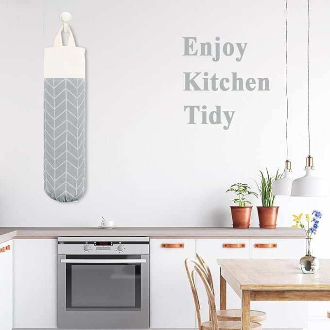Plastic Bag Holder, Canvas Grocery Bag Holder Dispenser, Wall Mount Shopping Trash Bag Storage Organizer for Home Kitchen