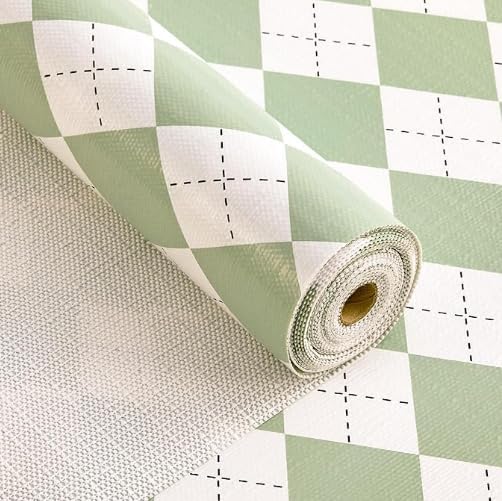 Coavas Extra Grip Thickened Shelf and Drawer Liner - Non-Adhesive Non-Slip Waterproof Mats for Kitchen Cabinets, Drawers, Shelves, Dresser & Cupboard, Easy Cut DIY (Green Rhombic, 12IN x 30FT)