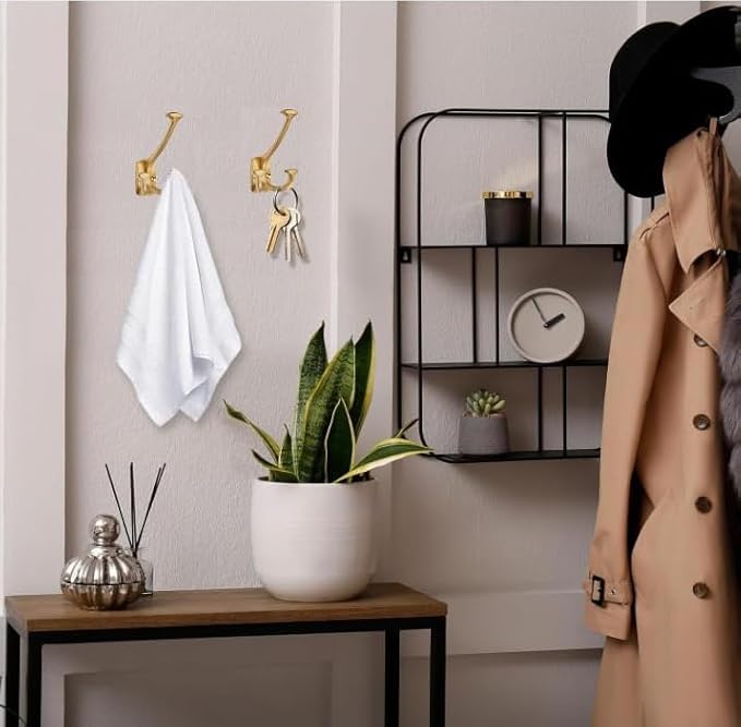 5 Pack Gold Hooks Large Wall Mounted Solid Heavy-Duty Decorative Double-Sided Matte Gold Coat Hooks for Coats,Hats,Backpacks,Bags Closet,Entryway,Laundry Room,Office