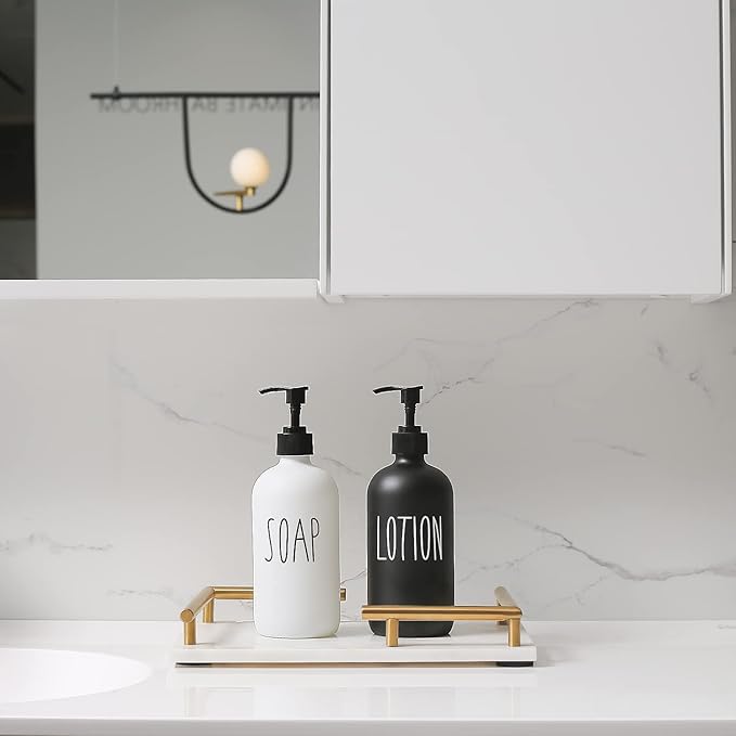 MOMEEMO Soap Dispenser Bathroom Set, Contains Hand and Lotion Dispenser, Suitable for Black and White Bathroom Decor. (Black & White)