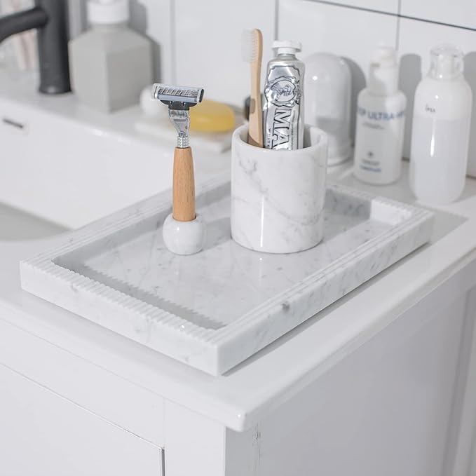 Marble Vanity Tray Guest Towel Holder Tray for Bathroom, Coffee Table Tray for Living Room Bathroom Hand Towel Tray, Napkin Holder for Bathroom,White Marble Tray