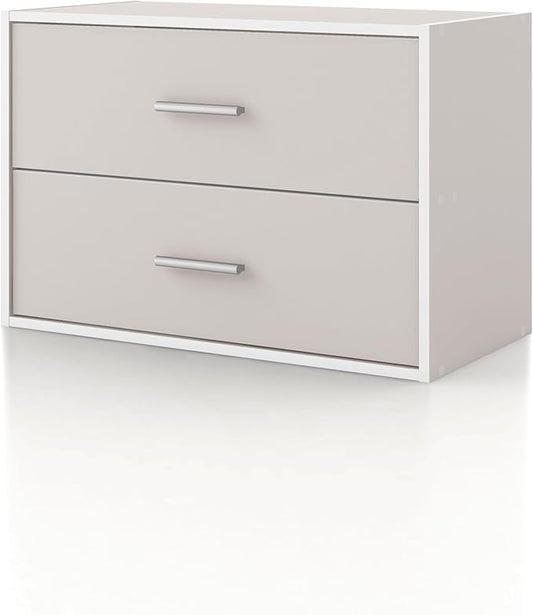 Homes: Inside + Out Apexa 2-Drawer Wooden Stackable Storage Drawers, Small Food Pantry Cabinet, Cajonera De Madera, Underbed Drawer Dorm Teen Room Decor & Bedroom, Home Office, Kitchen, Taupe Grey
