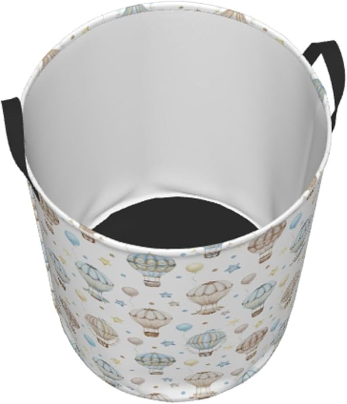 Watercolor Hot Air Balloon Round Laundry Hamper Storage Basket Toys Clothes Organizer Bin For Home Bathroom Bedroom Dorm Nursery, 38l