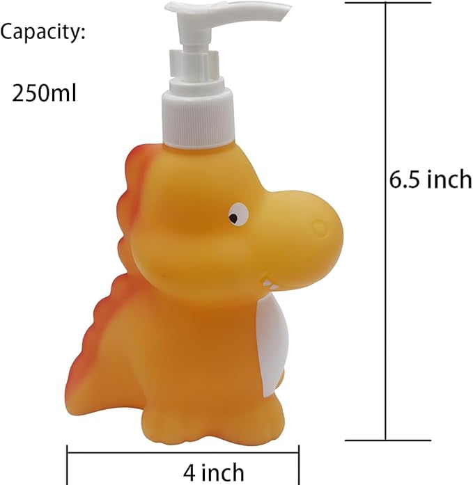 Cute Cartoon Dinosaur Hand Soap Pump Lotion, Hand Soap, Shampoo, Shower Gel Dispenser, Soap Dispenser Animal Shaped Liquid Bottles Kids Empty Press Type Shampoo Bottles (Yellow Dinosaur)