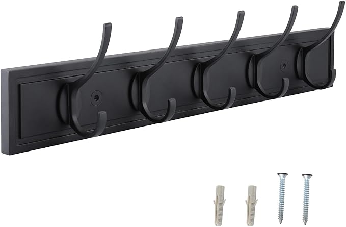 HOME MASTER HARDWARE Coat Rack Wall Mount Black, MDF Wall Mounted Coat Hooks for Hanging Coats, 27" Decorative Hat Rack for Wall with 5 Hooks