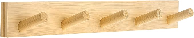 Coat Rack Wall Mount, Wooden Coat Hanger with 5 Hooks, Heavy Duty, Natural, 1 Pcs