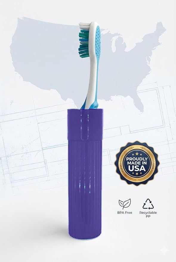 Toothbrush Holder - Purple, Made in USA, with Ventilation Holes, for Toothbrush Covers, Toothbrush Holder, Toothbrush Soft, Durable Design, Hygienic Bathroom Accessory