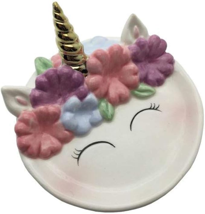 Streamline Imagined Cute Petite Unicorn Face Ceramic Trinket Ring Dish