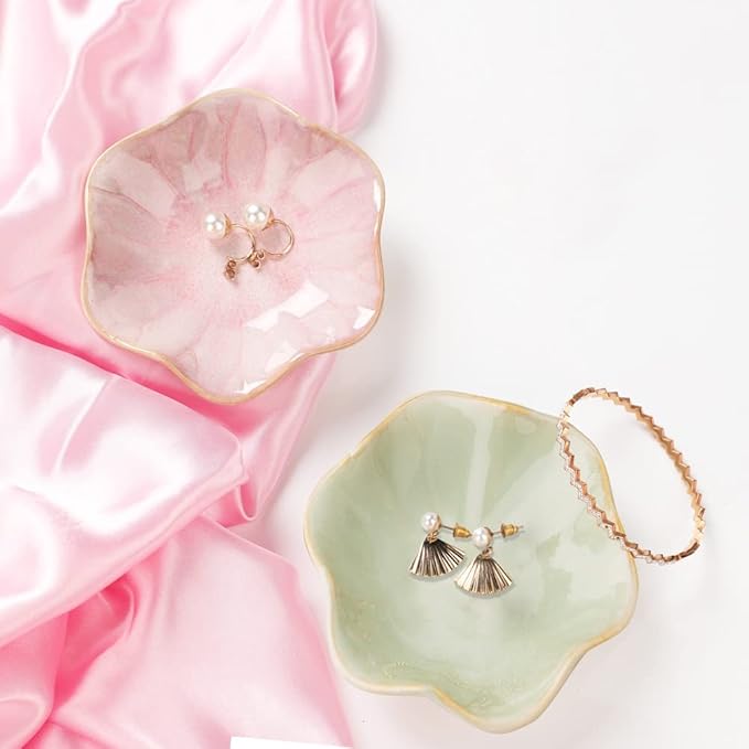 Ceramic jewelry dish,leaf tray key tray,small ring dish holder Plate trinket catchall nightstand decor for entryway table room Green