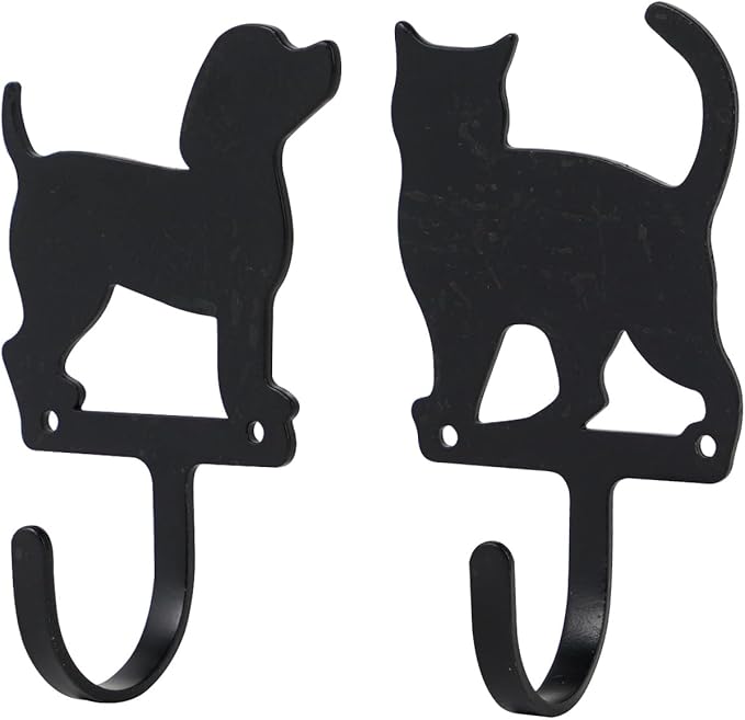 NIKKY HOME Black Dog Hook Cute Cat Hook Set of 2 Decorative Wall Mounted Coat Hook Vintage Holder for Hanging Jackets Clothes Hats Towel Purses Robes Keys