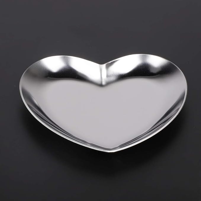 Tyenaza Heart Shaped Jewelry Box, Stainless Steel Heart Shaped Plate Tea Tray Fruit Tray Cosmetics Jewelry Organizer(Silver)