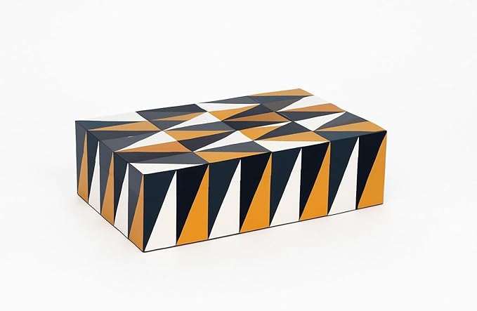 Decorative Storage Box, Handmade Chevron Pattern, Boho Style, Multipurpose Gift Box (black white grey yellow, 10X5X3 Inch)