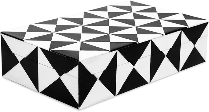 Handicrafts Home Decorative Storage Box with Lid – Black and White Decorative Box for Remote Controls, Slim Coffee Table Storage Box for Shelf, Desk & Living Room Decor – Trianlge 8 x 6 x 1.5