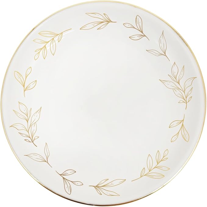 Sweet Water Decor Jewelry Dish, Ceramic Trinket Tray with Gold Foil Leaf Design, 3â Ring Holder for Earrings and Small Keepsakes, Elegant Gift for Bridesmaids, Weddings, Anniversaries, Birthdays