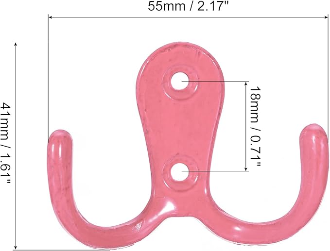 uxcell Wall Hooks, 8Pcs - Zinc Alloy Double Prong Retro Hook, Hooks for Hanging Towel Coat Backpack Clothes Scarf Keys Hat Cup (Pink)