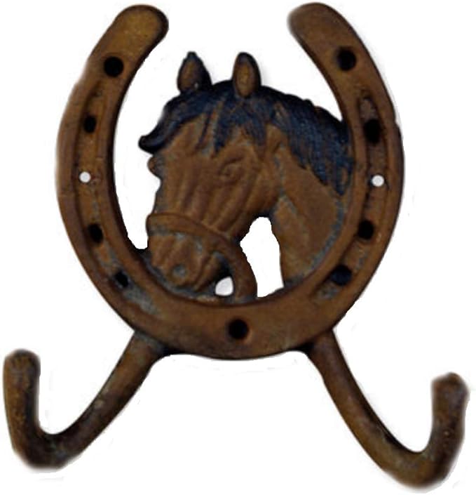 Sunset Vista Designs Cast Iron Double Wall Hook, Horse Shoe with Horse