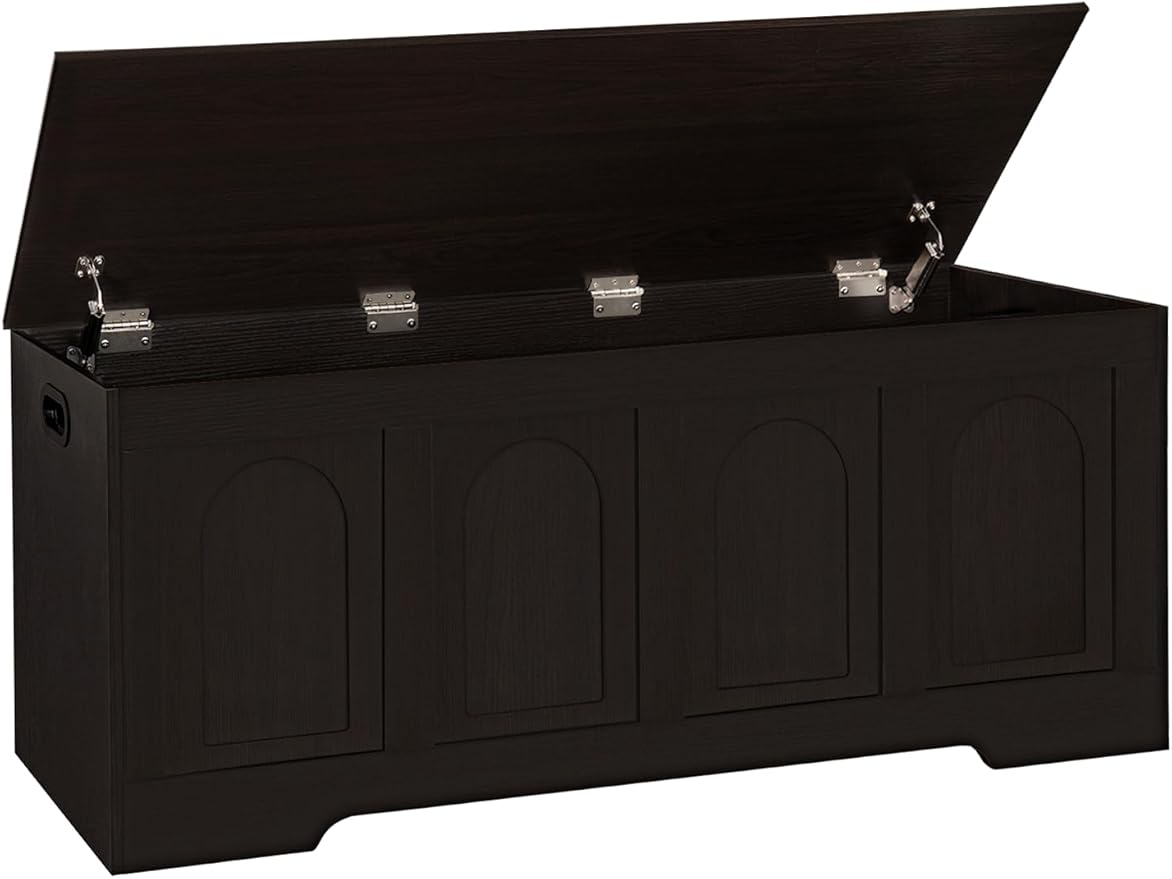 DINZI LVJ Storage Chest, 47.2âWooden Storage Box with 2 Safety Hinges, Entryway Shoe Bench with Flip-Top, Large Trunk for Living Room, Bedroom, Easy Assembly, Espresso