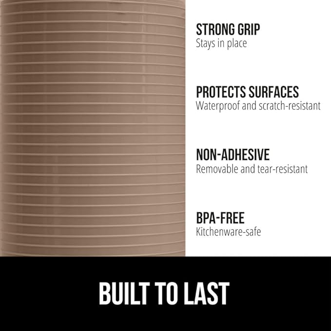 GORILLA GRIP DuraGuard Shelf Liner, Non-Adhesive Cabinet Liners for Kitchen Drawers, Shelves, Refrigerator, Pantry Storage, Bathroom Closet, Durable Waterproof BPA Free Ribbed Plastic, 20x10 Beige