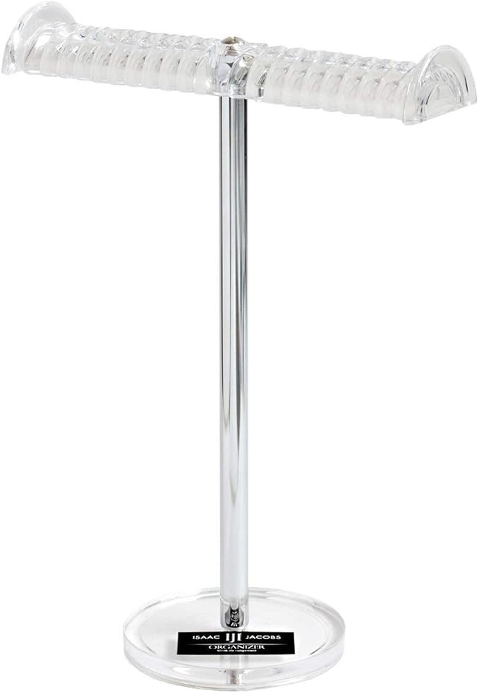 Isaac Jacobs Clear Acrylic Necklace & Bracelet Holder (8â inch T-Bar)â Hanging Chain and Bangles Organizer Sleek & Sturdy Stand for Jewelry â Storage Solution- Bedroom- Bathroom â Countertop