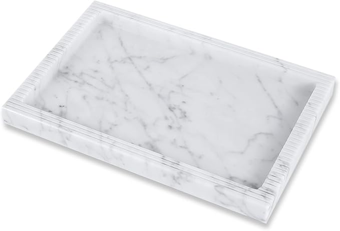 Marble Vanity Tray Guest Towel Holder Tray for Bathroom, Coffee Table Tray for Living Room Bathroom Hand Towel Tray, Napkin Holder for Bathroom,White Marble Tray