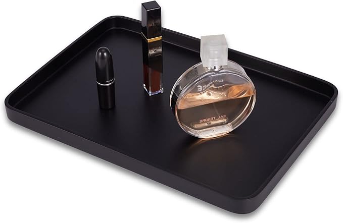 Bathroom Sink Vanity Tray, Large Resin Bathroom Tray, Rectangle Perfume Organizer, Decorative Tray for Vanity Dresser Countertop Living Room Kitchenï¼Blackï¼