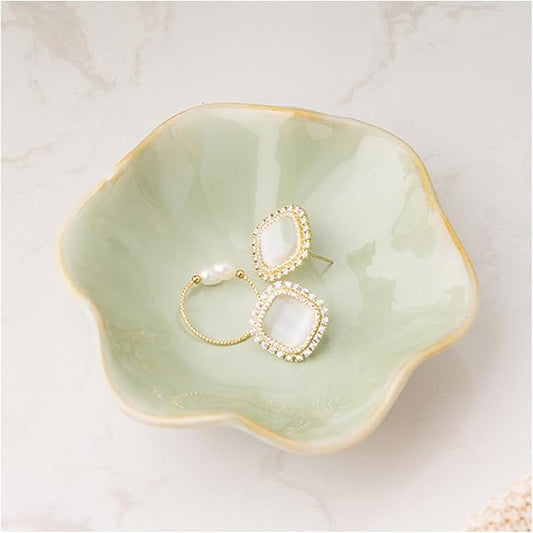 Ceramic Trinket Dish, Ring Tray, Decorative Jewelry Dish for Earrings Necklaces Watch Keys, for Women, White Green