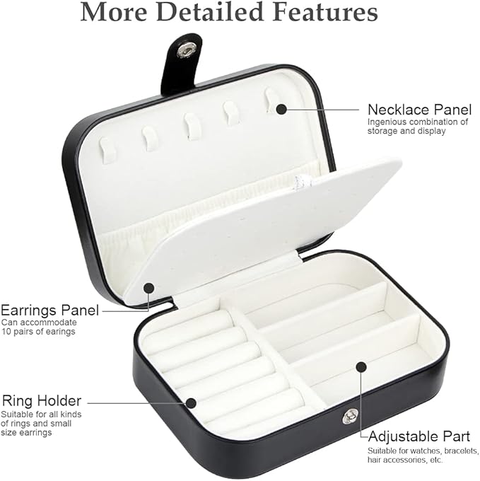 jiemei Jewelry Box, Travel Jewelry Organizer Cases with Doubel Layer for Women’s Necklace Earrings Rings and Travel Accessories (Black02)