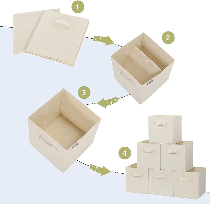 Storage Cubes, 11 Inch Cube Storage Bins, Set of 10, Fabric Foldable Storage Bins With Handles, Closet Storage Organizer Bins, Cubby Clothing Storage Baskets for Shelves, Beige