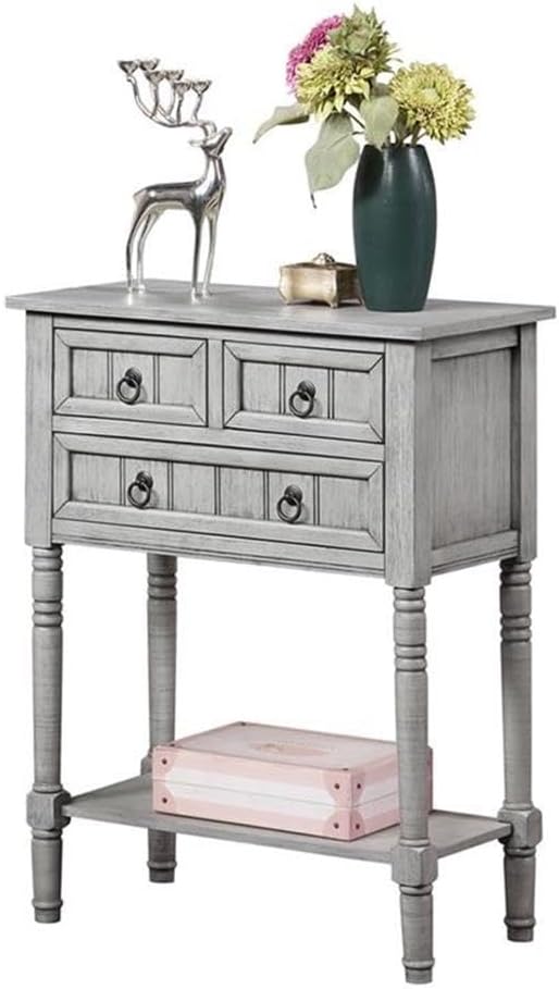 Convenience Concepts Kendra Entryway Hall Table 23.75" - 3 Storage Drawers, Traditional Console with Shelf for Decor, Office & Hallway Organizer, No Tools Assembly, Solid Wood, Wirebrush Light Gray
