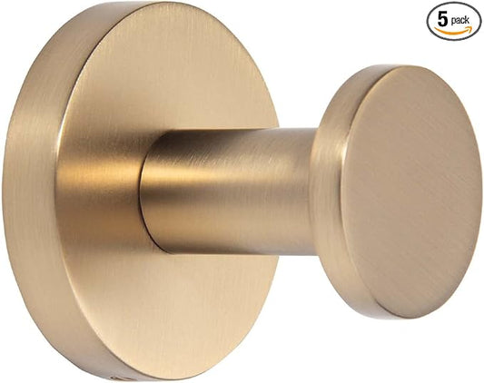 TUNNY 5 Pack Round Towel Hooks-Champagne Gold Modern Coat Hooks Shower Towel Hooks for Bathroom Kitchen Home Storage
