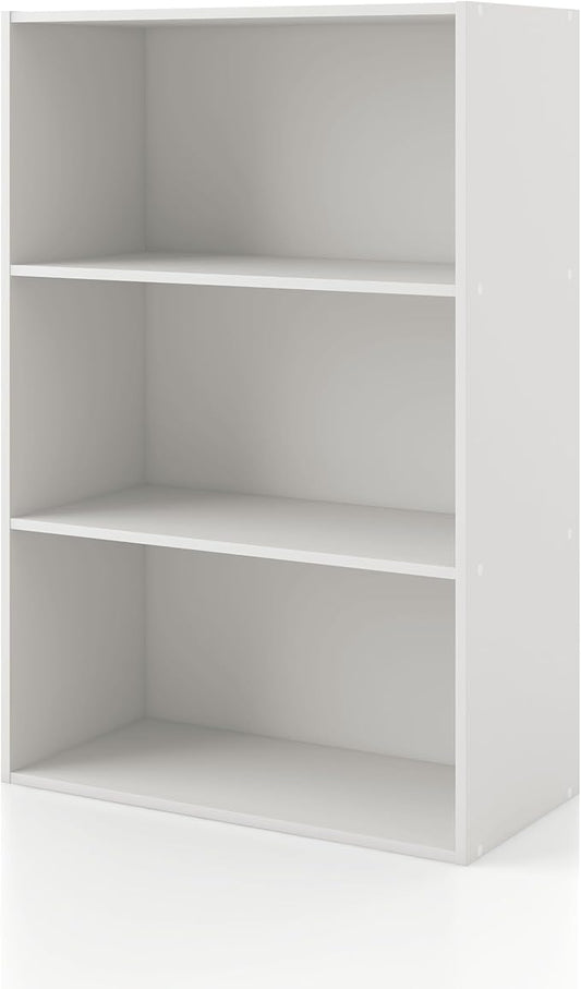 Homes: Inside + Out Apexa 3-Tier Cube Storage Organizer Shelves, Stackable Wood Bookcase Fits Cubby Bins for Organization, Dorm Teen Room Decor & Home Office, White