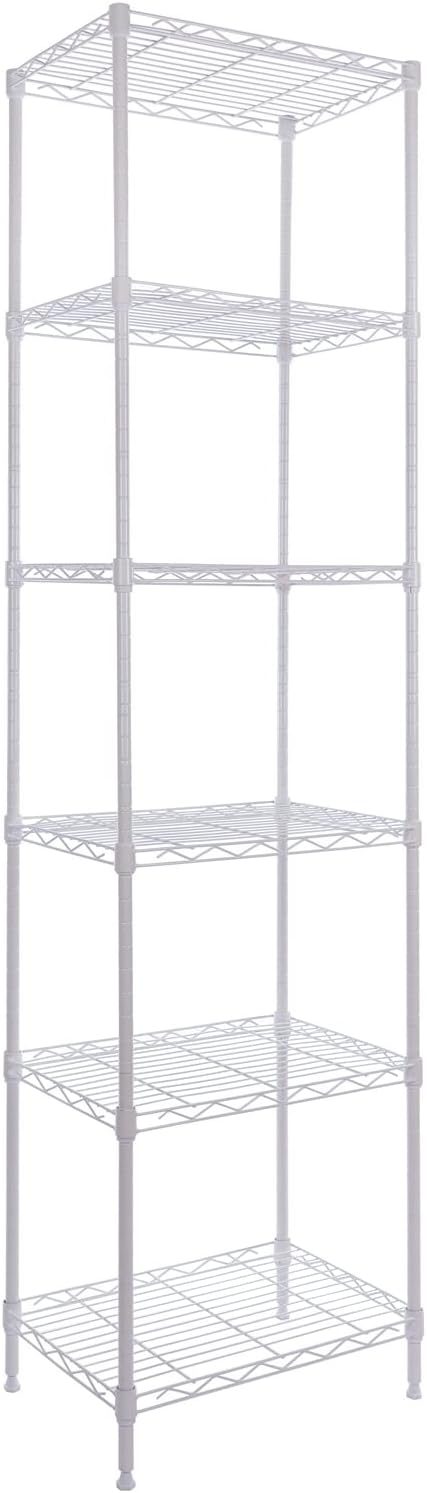 GIOTORENT 6-Tier Storage Shelves Standing Shelving Metal Units, Adjustable Height Wire Shelf Display Rack for Pantry Laundry Bathroom Kitchen 16.6” x 11.8” x 63”, White