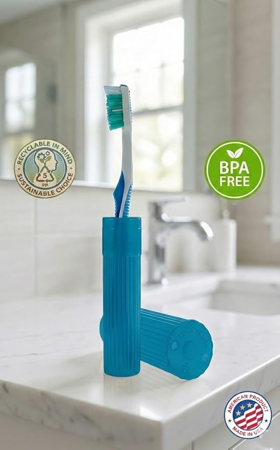 Toothbrush Holder - Blue, Made in USA, with Ventilation Holes, for Toothbrush Covers, Toothbrush Holder, Toothbrush Soft, Durable Design, Hygienic Bathroom Accessory