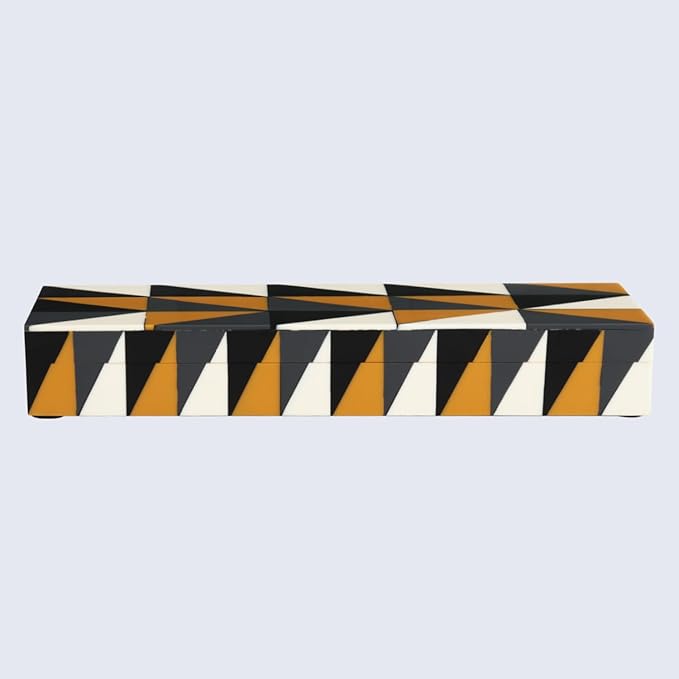 Handicrafts Home Decorative Storage Box with Lid – Black and White Remote Control Box, Slim Coffee Table Storage Box, Decorative Box for Shelf, Desk & Living Room Decor – Puzzle Guild 10 x 2.5 x 1.5
