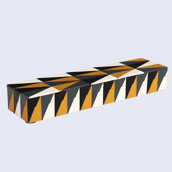Handicrafts Home Decorative Storage Box with Lid – Black and White Remote Control Box, Slim Coffee Table Storage Box, Decorative Box for Shelf, Desk & Living Room Decor – Puzzle Guild 10 x 2.5 x 1.5