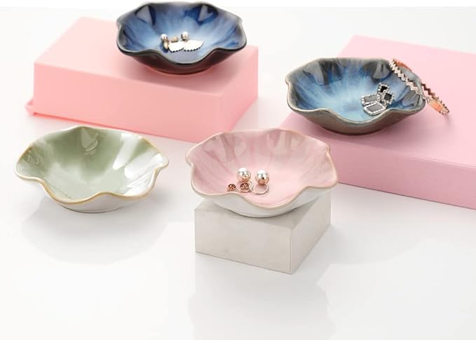 Ceramic jewelry dish,leaf tray key tray,small ring dish holder Plate trinket catchall nightstand decor for entryway table room Green