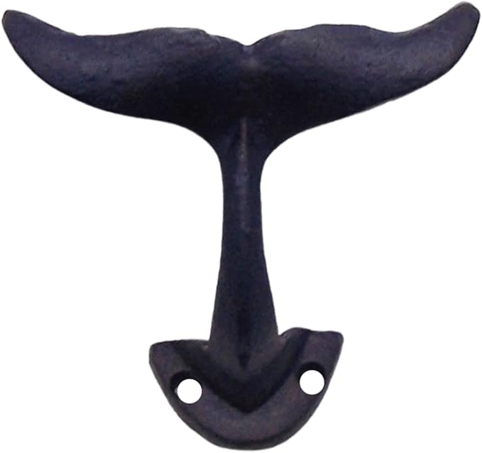 Wowser Navy Blue Whale Tail Cast Iron Wall Hooks, Wall Mounted for Hanging Clothes & Accessories, Nautical Home & Office Decor, Set of 3, 4.75 Inches High