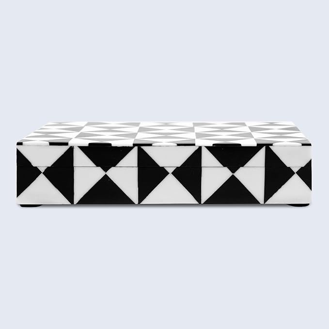 Handicrafts Home Small Decorative Storage Box with Lid – Black and White Keepsake Box, Decorative Trinket Box for Jewelry, Desk Organizer, Coffee Table & Shelf Decor – Trianlge 8 x 5 x 2