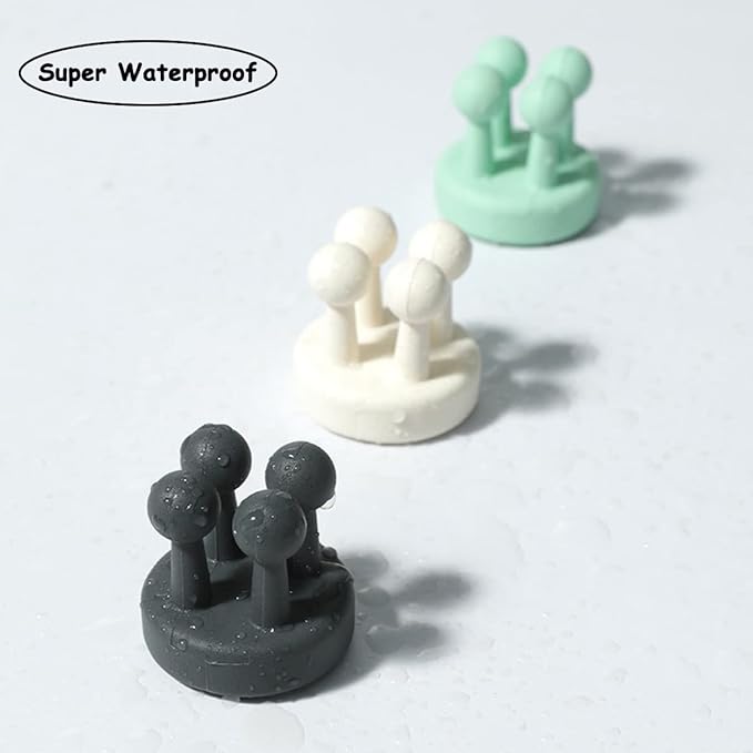 4 Pcs Silicone Waterproof Toothbrush Holders,Multi-Function Self Adhesive Hooks for Hanging Key Clothes Towel Cable for Kitchen Bathroom Home Office White