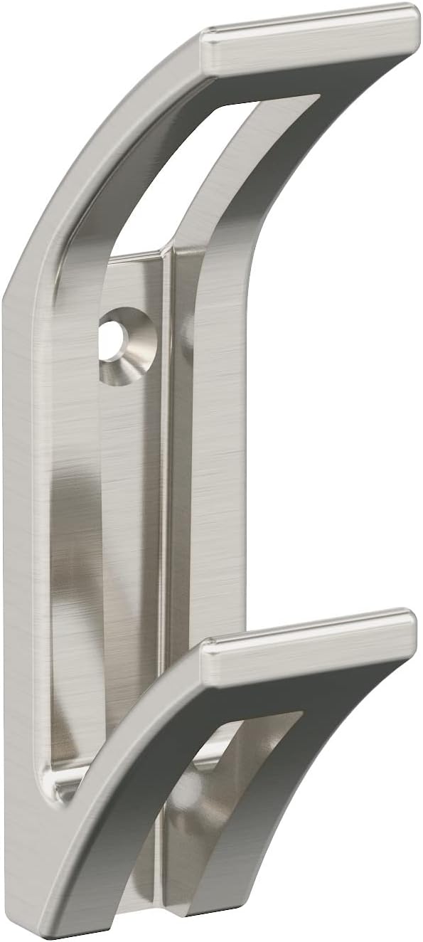 Amerock H37010G10 | Avid Double Prong Decorative Wall Hook | Satin Nickel Hook for Coats, Hats, Backpacks, Bags | Hooks for Bathroom, Bedroom, Closet, Entryway, Laundry Room, Office