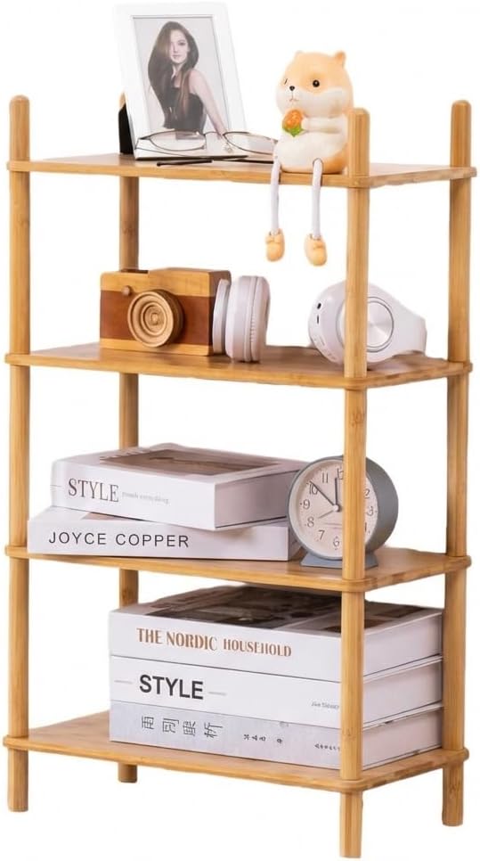 4-Tier Expandable Bamboo Desktop Organizer Shelf Kitchen Cabinet and Counter Riser Display Shelf for Top of Desk Home Office Bathroom Coffee Table Display Stand