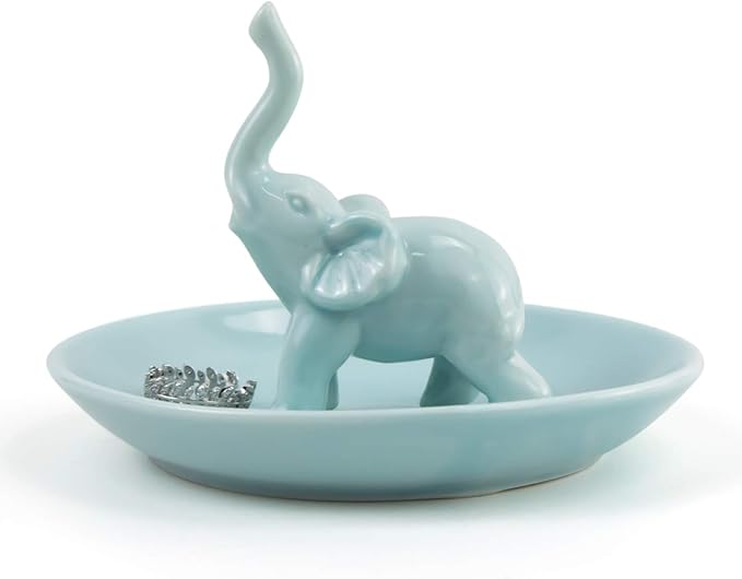 PUDDING CABIN Blue Elephant Ring Holder Trinket Dish, Elephant Gifts for Women, Christmas Birthday Gifts for Women Mom Her, Engagement Ring Holder Wedding Gifts