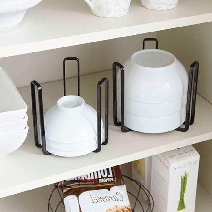 Dinnerware Bowl Plate Holder Fit for 6.5 Inches Diameters Bowl, Metal Bowl Storage Dying Display Rack for Kitchen Drawer, Countertop, Cabinet, Shelf, Cupboard (Black, Small 4PCS)
