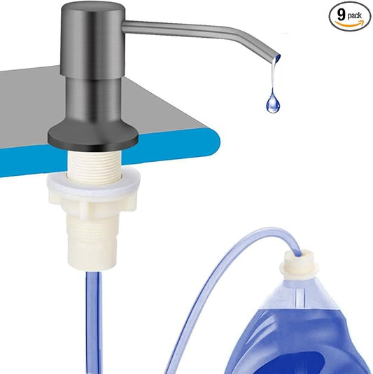 Dish Soap Dispenser for Kitchen Sink, Countertop Sink Soap Dispenser Water Pump with 47” No-Spill Extension Tube Kit Design for Kitchen Bathroom, No More Refills （Gray）