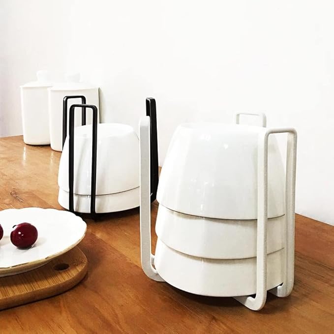 Dinnerware Bowl Plate Holder Fit for 6.5 Inches Diameters Bowl, Metal Bowl Storage Dying Display Rack for Kitchen Drawer, Countertop, Cabinet, Shelf, Cupboard (White, Small 4PCS)